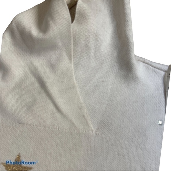 Marled Cream Gold Star Jeweled Hooded Sweater Women’s Large - Picture 5 of 7